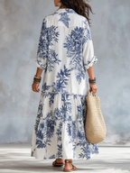 Dahlia™ | Bohemian Blue Floral Button-Down Tiered Maxi Dress