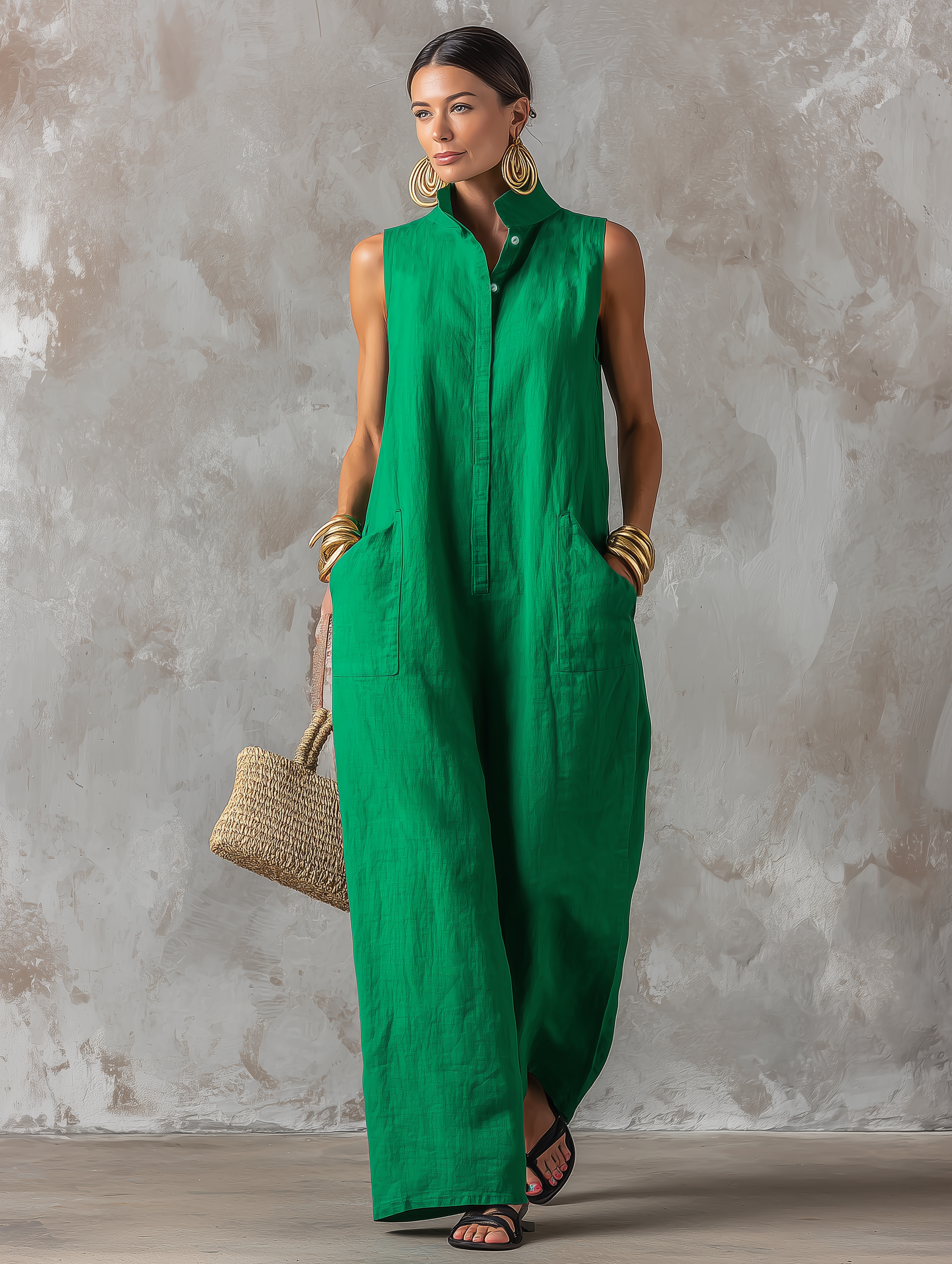Women's Minimalist Loose-Fit Linen-Blend Jumpsuit