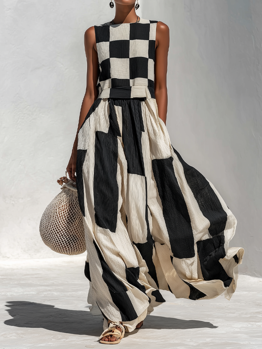 Audrey | Contrast Panel Sleeveless Maxi Dress