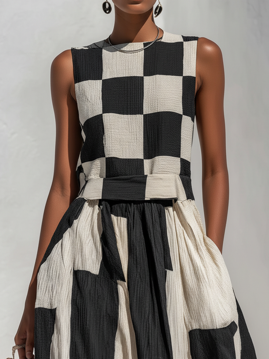 Audrey | Contrast Panel Sleeveless Maxi Dress