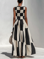 Audrey | Contrast Panel Sleeveless Maxi Dress