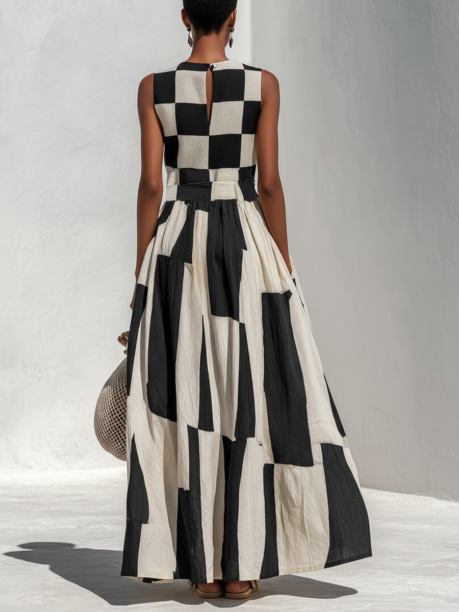 Audrey | Contrast Panel Sleeveless Maxi Dress