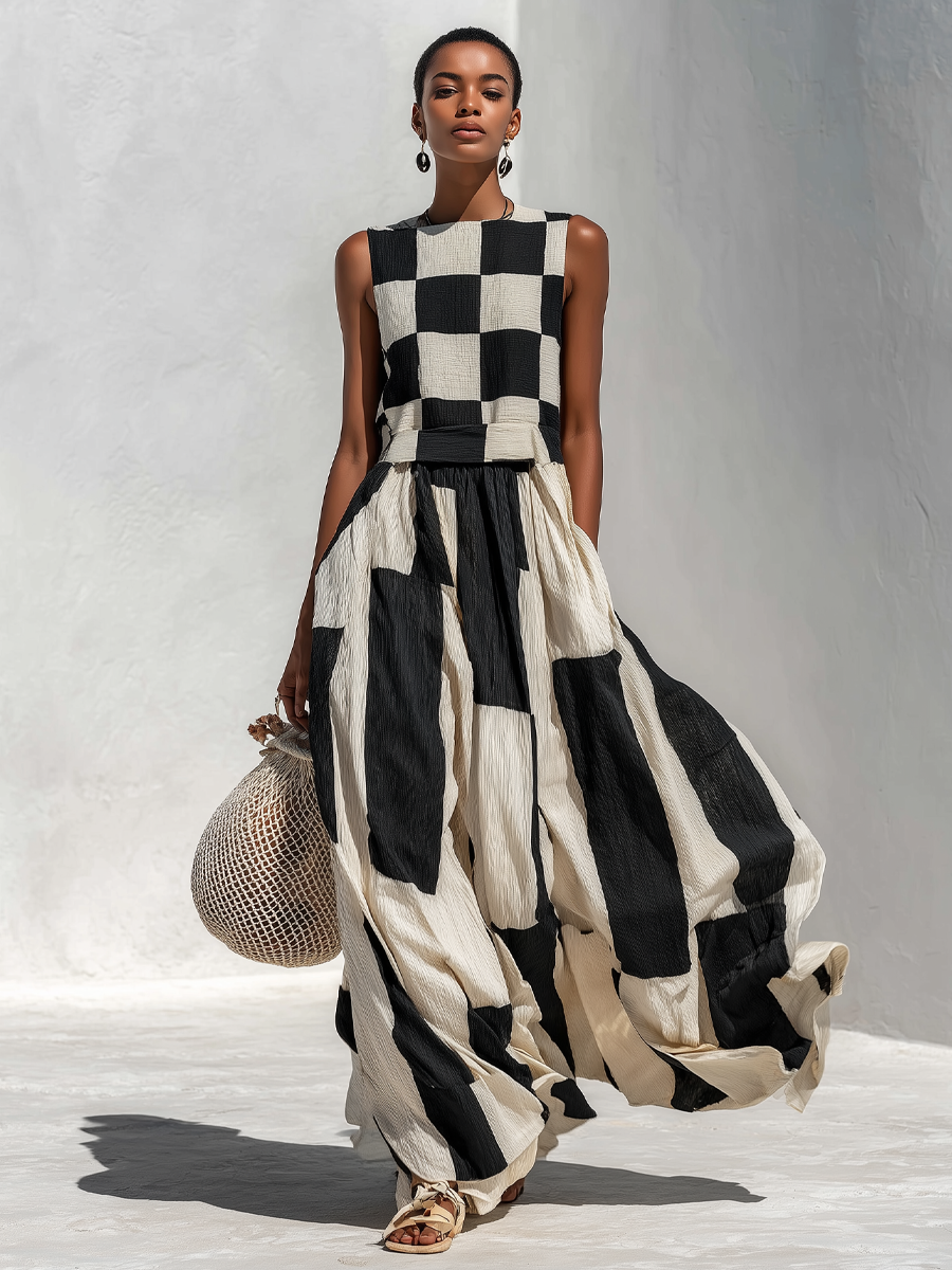 Audrey | Contrast Panel Sleeveless Maxi Dress