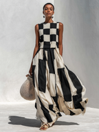 Audrey | Contrast Panel Sleeveless Maxi Dress