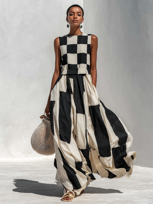 Audrey | Contrast Panel Sleeveless Maxi Dress