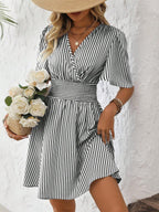 ISLA™ | Striped Wrap Summer Dress
