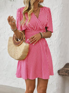ISLA™ | Striped Wrap Summer Dress