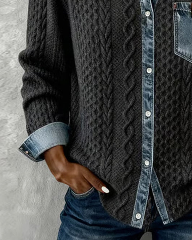Andrea | Long-Sleeve Shirt with Denim Patchwork