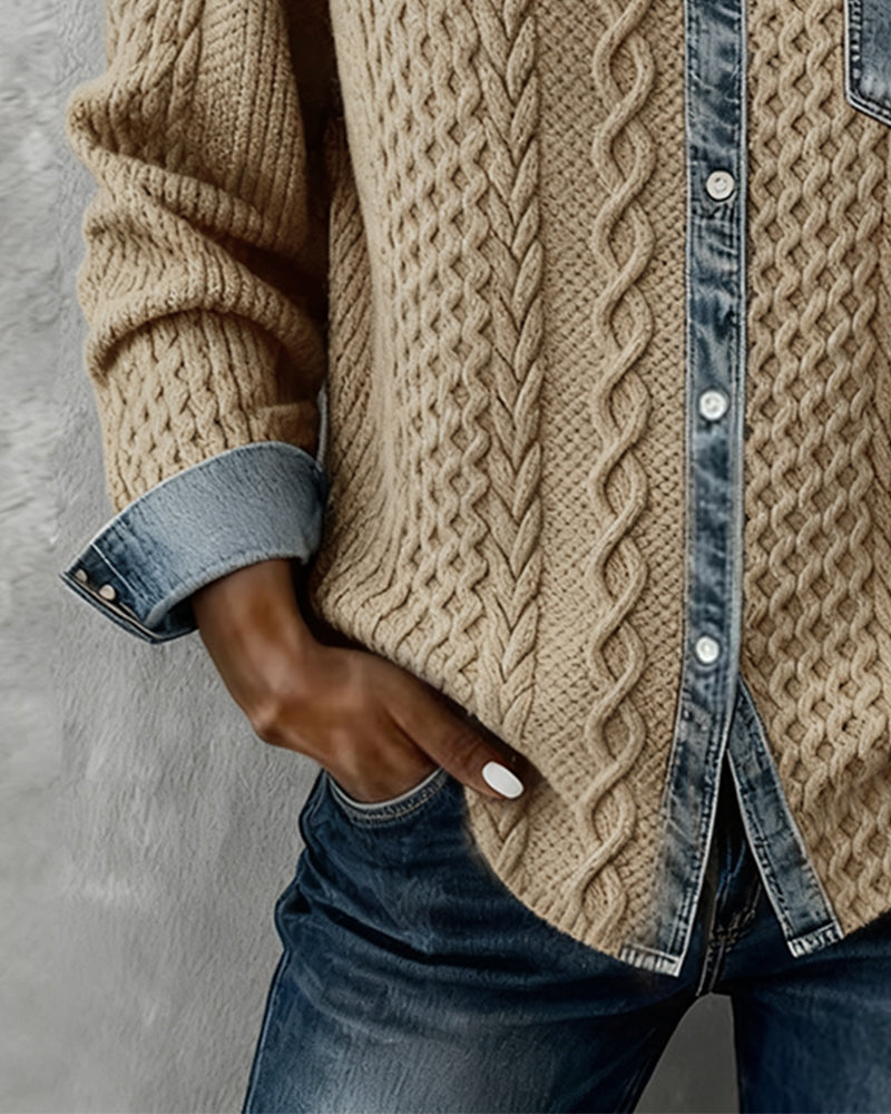 Andrea | Long-Sleeve Shirt with Denim Patchwork