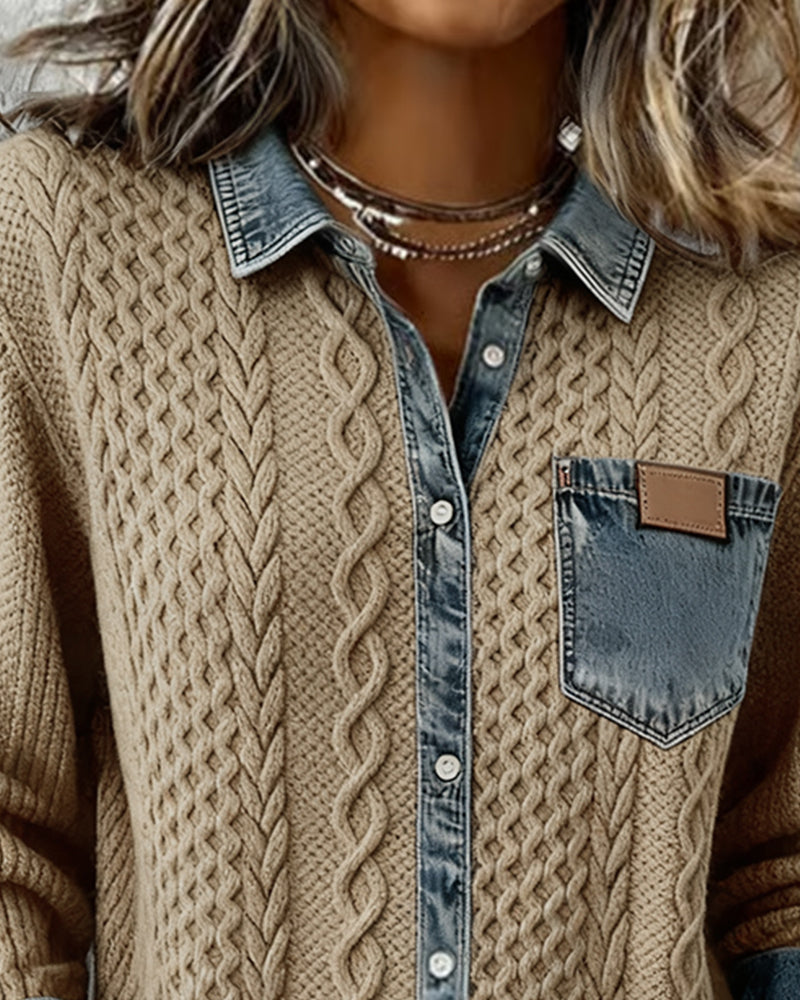 Andrea | Long-Sleeve Shirt with Denim Patchwork