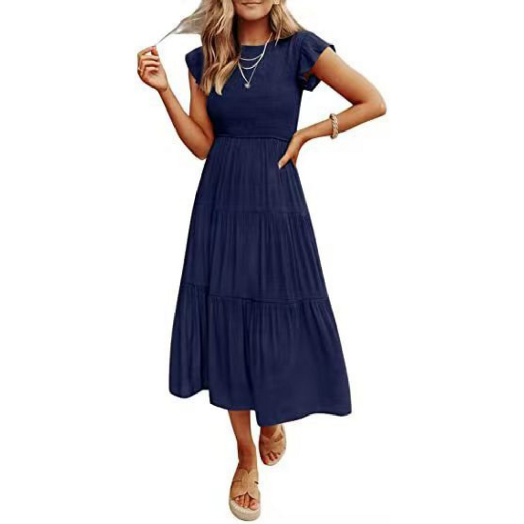 KRISELLE™ - Elegant Flutter Sleeve Smoke Midi Dress