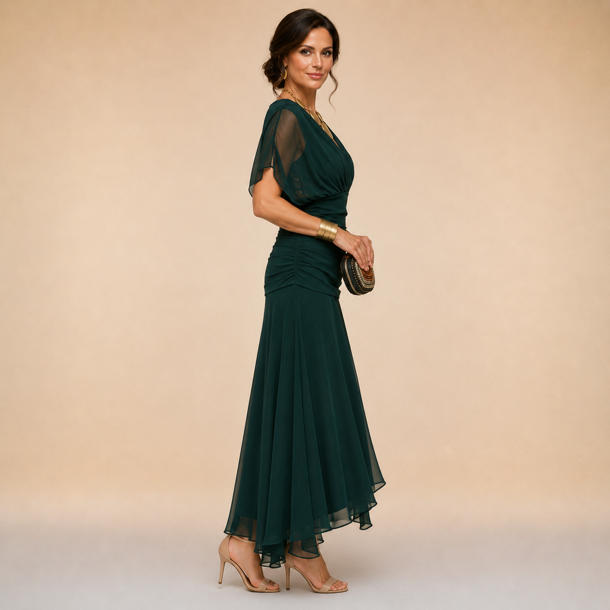 Madeline™ Draped Sleeve Evening Gown