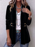 Holliwell™ | Vintage Lapel Button-Accent Long Sleeve Open Front Jacket