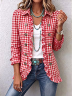 Charlene™ | Gingham Ruffled Button-Down Jacket